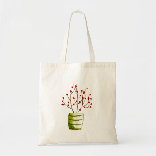 Red Berries watercolor Christmas Tote Bag (Front)
