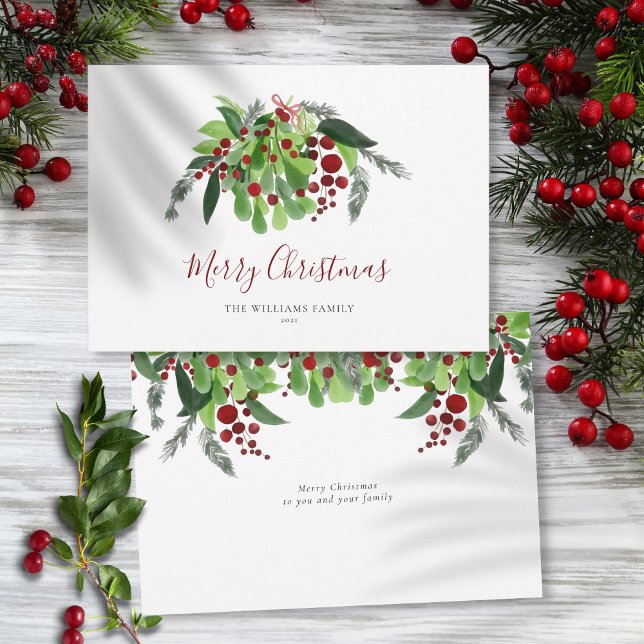 Red Berries Watercolor Greenery Christmas Holiday Card (Red Berries Watercolor Greenery Christmas Holiday Card)