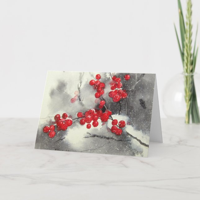 Red Berries White Snow Holiday Card (Front)