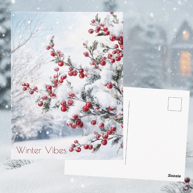 Red Berries & Winter Snow Scene  Postcard (Creator Uploaded)