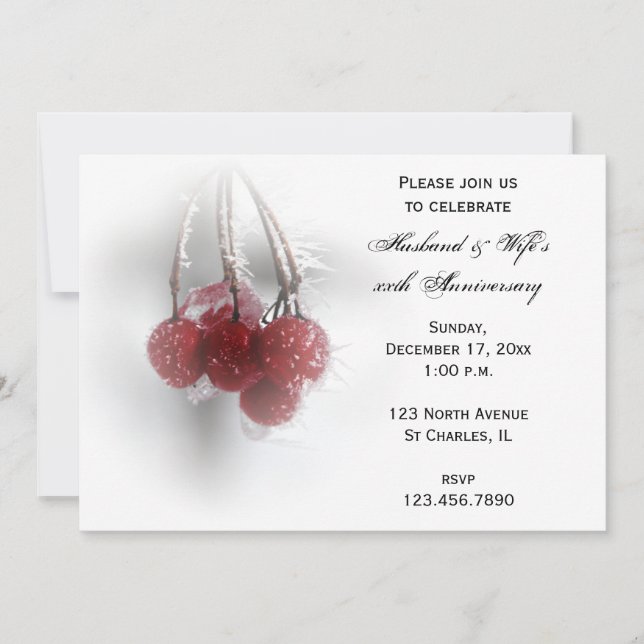 Red Berries Winter Wedding Anniversary Party Invitation (Front)