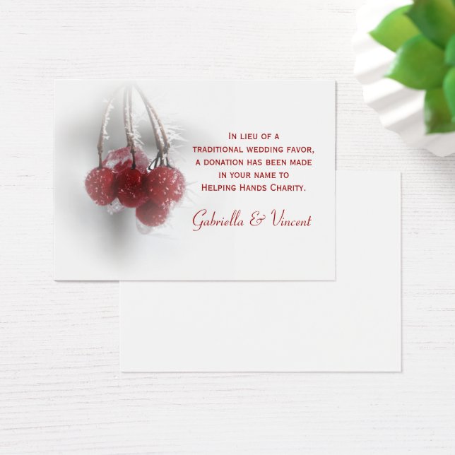 Red Berries Winter Wedding Charity Favour Card (Desk)