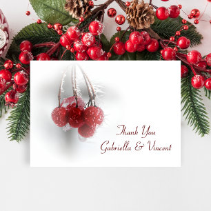 Red Berries Winter Wedding Thank You Notes Flat