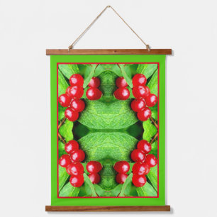 Red Berries With Raindrops Abstract Nature Hanging Tapestry