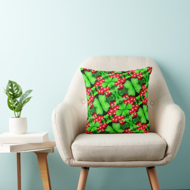 Red Berries With Raindrops Abstract Nature Pattern Cushion (Chair)