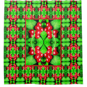 Red Berries With Raindrops Abstract Nature Pattern Shower Curtain