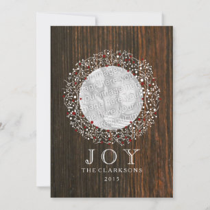 Red Berries Wreath + Barn Wood Christmas Holiday Card