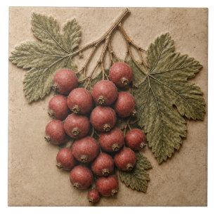 Red Berry Autumn Botanical Tile