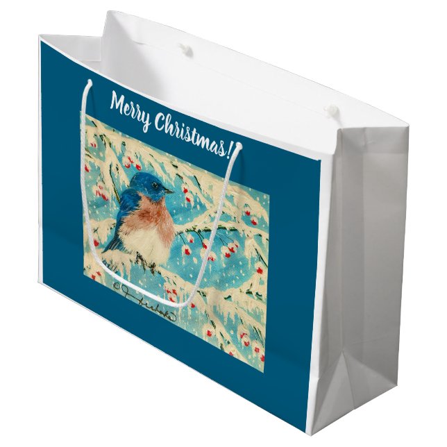 Red Berry Bluebird Large Gift Bag (Front Angled)