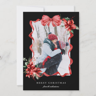 Red Berry Bow Frame Photo Christmas Holiday Card
