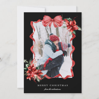Red Berry Bow Frame Photo Christmas Holiday Card
