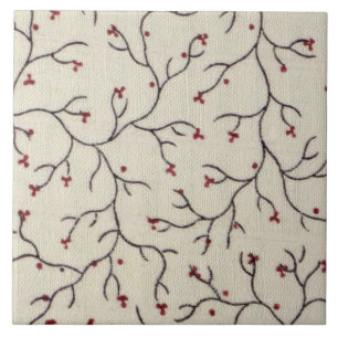 Red Berry Branch Botanical Nature Pattern Tile