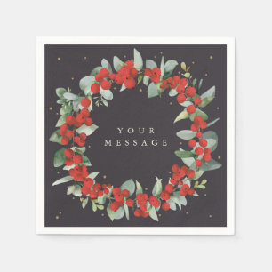 Red Berry Christmas Wreath Holiday Party Napkin