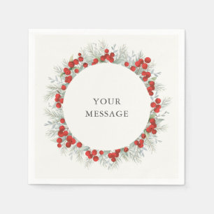Red Berry Christmas Wreath Holiday Party Napkin