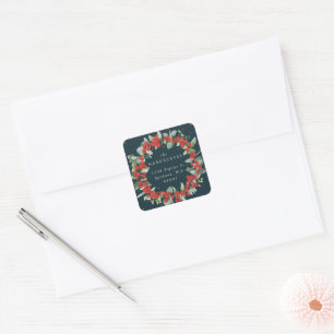 Red Berry+Eucalyptus Holiday Wreath Address Square Sticker