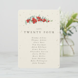 Red Berry+Eucalyptus Table Number Seating Card