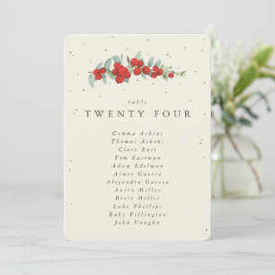 Red Berry+Eucalyptus Table Number Seating Card