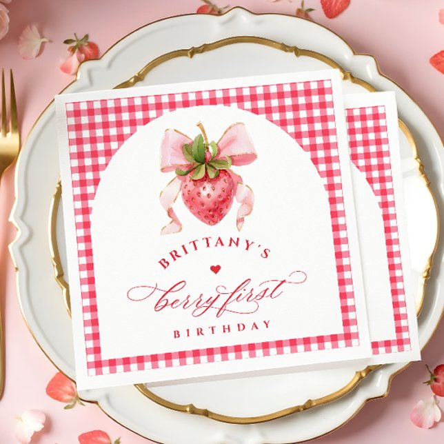 Red Berry First Birthday Napkin (Creator Uploaded)