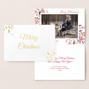 Red Berry Foliage Christmas Holiday Photo Foil Card