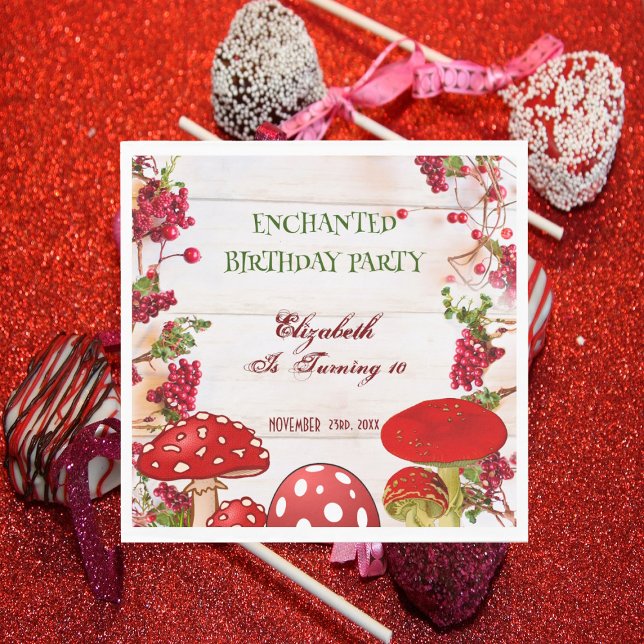 Red Berry Garden Toadstool Kid's Birthday Party Napkin (Red Berry Garden Toadstool Kid's Birthday Party Napkins)