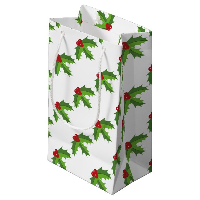 Red Berry Holly Small Gift Bag (Front Angled)