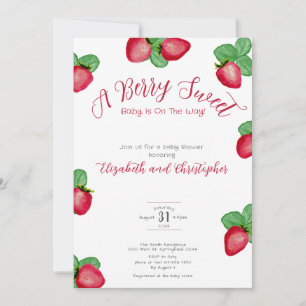 Red Berry Sweet Strawberry Girl Baby Shower Invitation