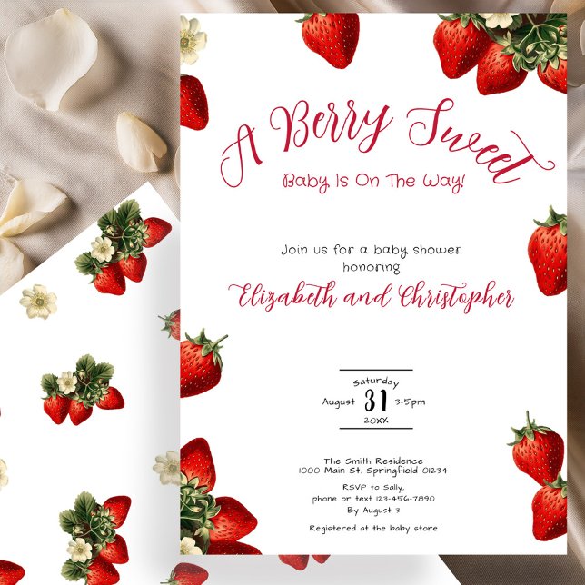 Red Berry Sweet Strawberry Girl Baby Shower Invitation (Creator Uploaded)