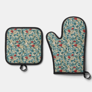 Red Berry Tree, William Morris Oven Mitt & Pot Holder Set