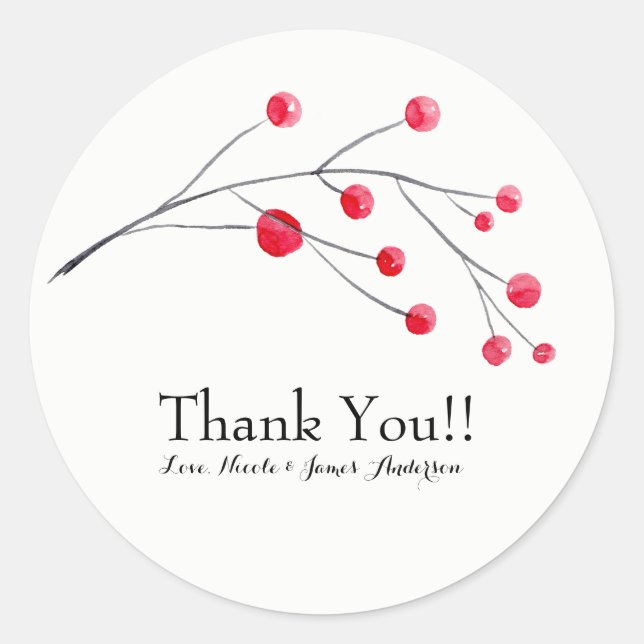 Red Berry & Twig Rustic Elegant Party Favour Classic Round Sticker (Front)