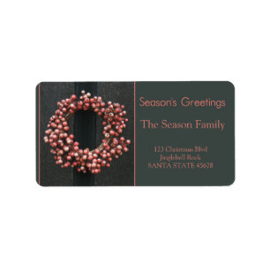 Red berry wreath Season's Greetings Label
