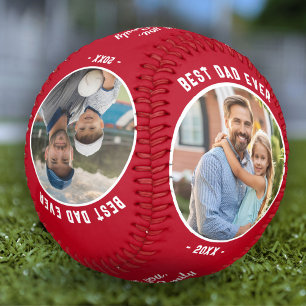 Red Best Dad Ever 4 Photos Father`s Day Baseball