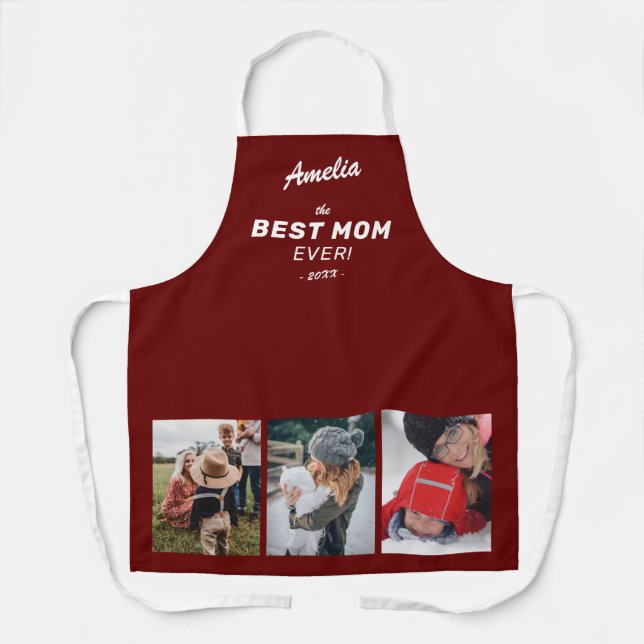 Red Best Mum Ever Mother`s Day Keepsake 3 Photo Apron (Front)