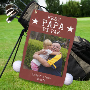 Red Best Papa by Par Photo Personalised Grandpa Golf Towel