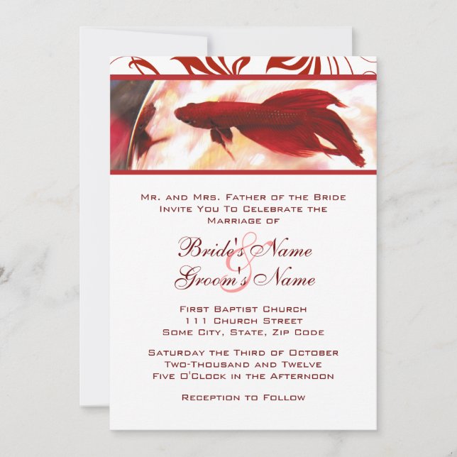Red Betta Fish Wedding Invitation (Front)
