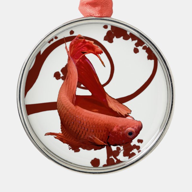 Red Betta Siamese Fighting Fish Metal Tree Decoration (Front)