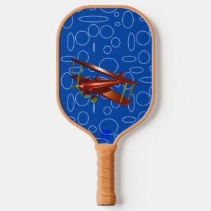 Red Bi-plane Blue Circles Loops Pickleball Paddle