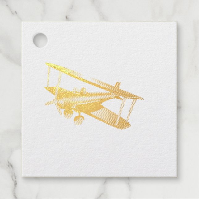 Red Bi-plane Foil Favour Tag (Front)