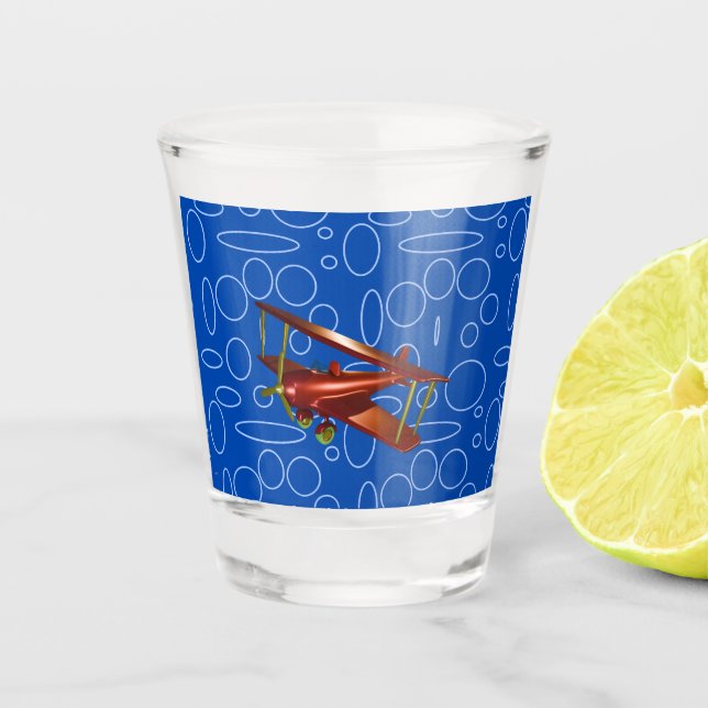 Red Bi-plane on Blue Circles and Loops Glass (Front)