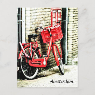 Red Bicycle & Amsterdam, holiday Netherlands Postcard