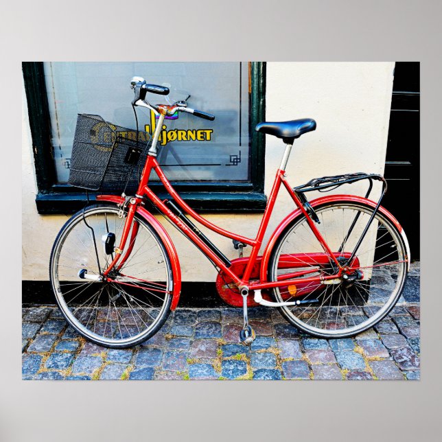 Red Bicycle, Copenhagen, Denmark Poster (Front)
