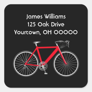 Red Bicycle On Black Square Sticker