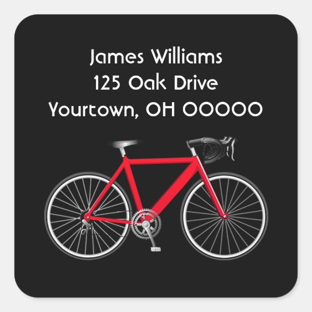 Red Bicycle On Black    Square Sticker (Front)