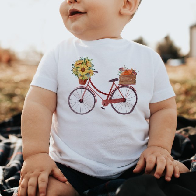 Red Bicycle Sunflowers & Pumpkins  Baby T-Shirt (Creator Uploaded)