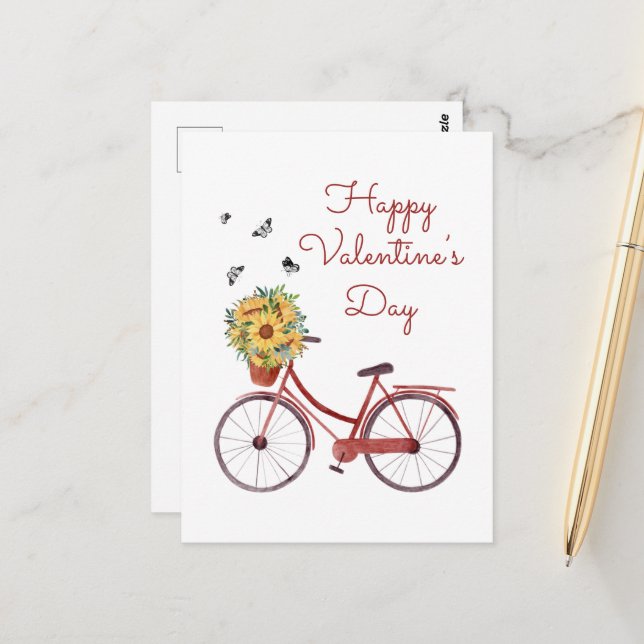 Red Bicycle Valentine Postcard (Front/Back In Situ)