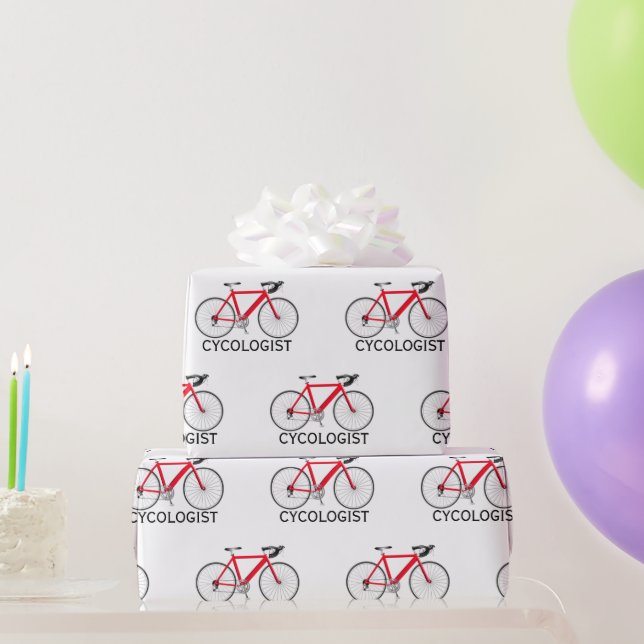 Red Bicycle with Cycologist Text on White Wrapping Paper (Party Gifts)
