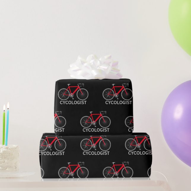 Red Bicycle with Cycologist Text Wrapping Paper (Party Gifts)