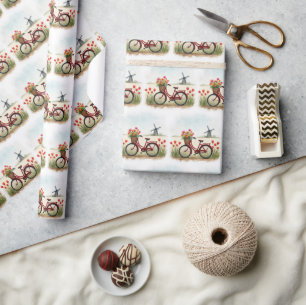 Red Bicycle With Dutch Tulips Wrapping Paper