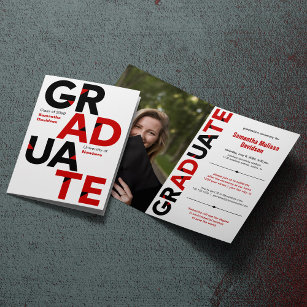 Red Big Bold Angle-Cut Letters Graduation Invitation