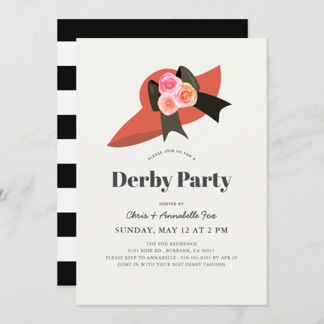 Red Big Hat Roses Derby Party Invitation (Front/Back)