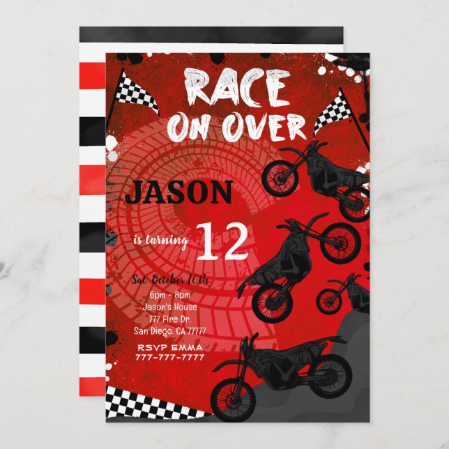 Red Bike Birthday Invitation  (Front/Back)